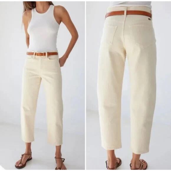 AYR The Beat Drop Cropped Barrel Leg‎ Jeans Womens Size 34 Straw Hat Beige 38x27 - Picture 1 of 10